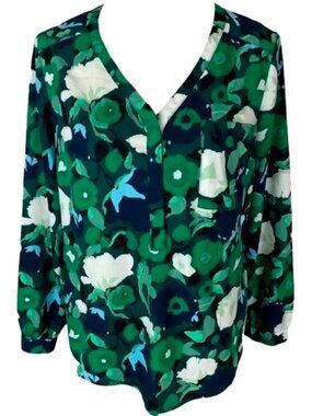 Green & Navy Floral Long Sleeve Blouse
